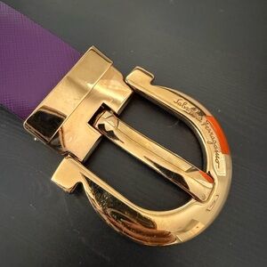 Salvatore Ferragamo Violet Belt with Gold Buckle REVERSIBLE